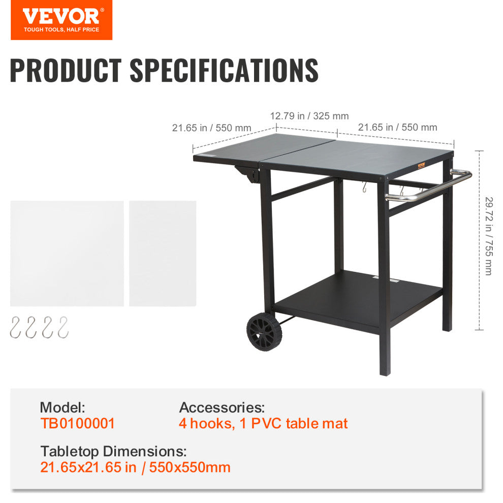 VEVOR Outdoor Grill Dining Cart Double-Shelf BBQ Movable Food Prep Trolley Patio