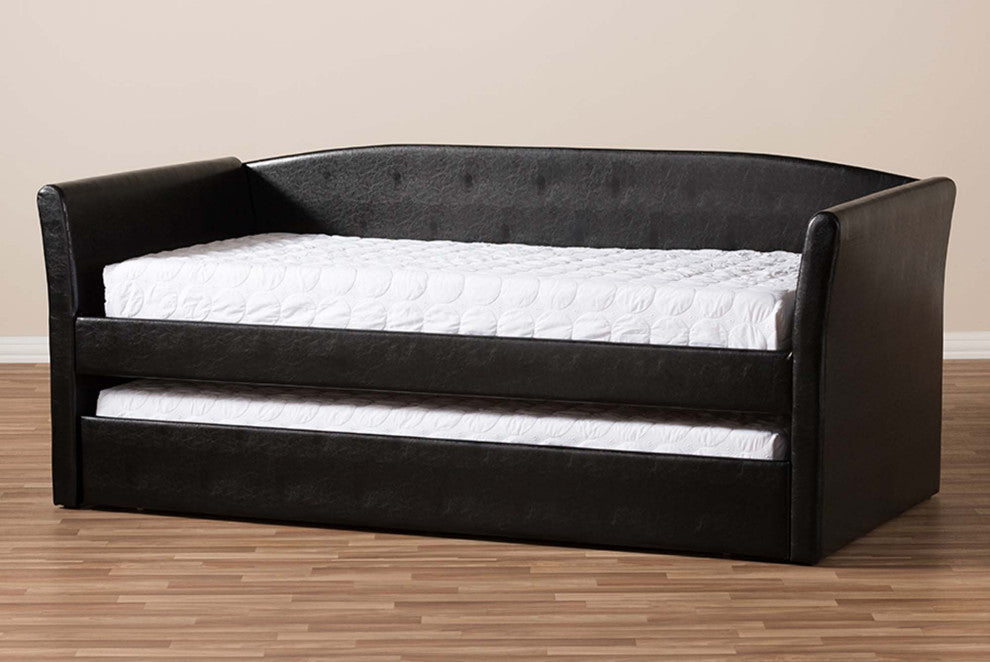 Jolene Fabric Upholstered Daybed With Trundle Bed, Black