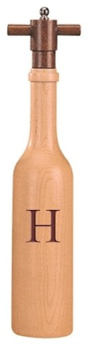 Wine Bottle Maple Wood Pepper Grinder, Custom Personalized Initial,  "H"