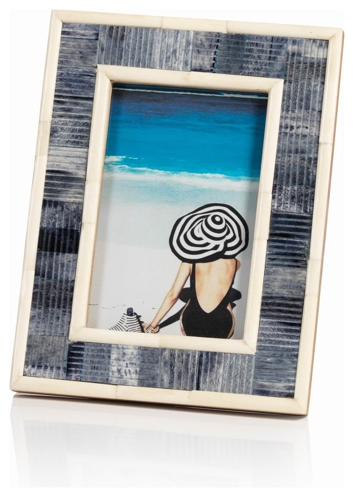 "Mendocino" 4" x 6" Carved Bone Picture Frame, Blue