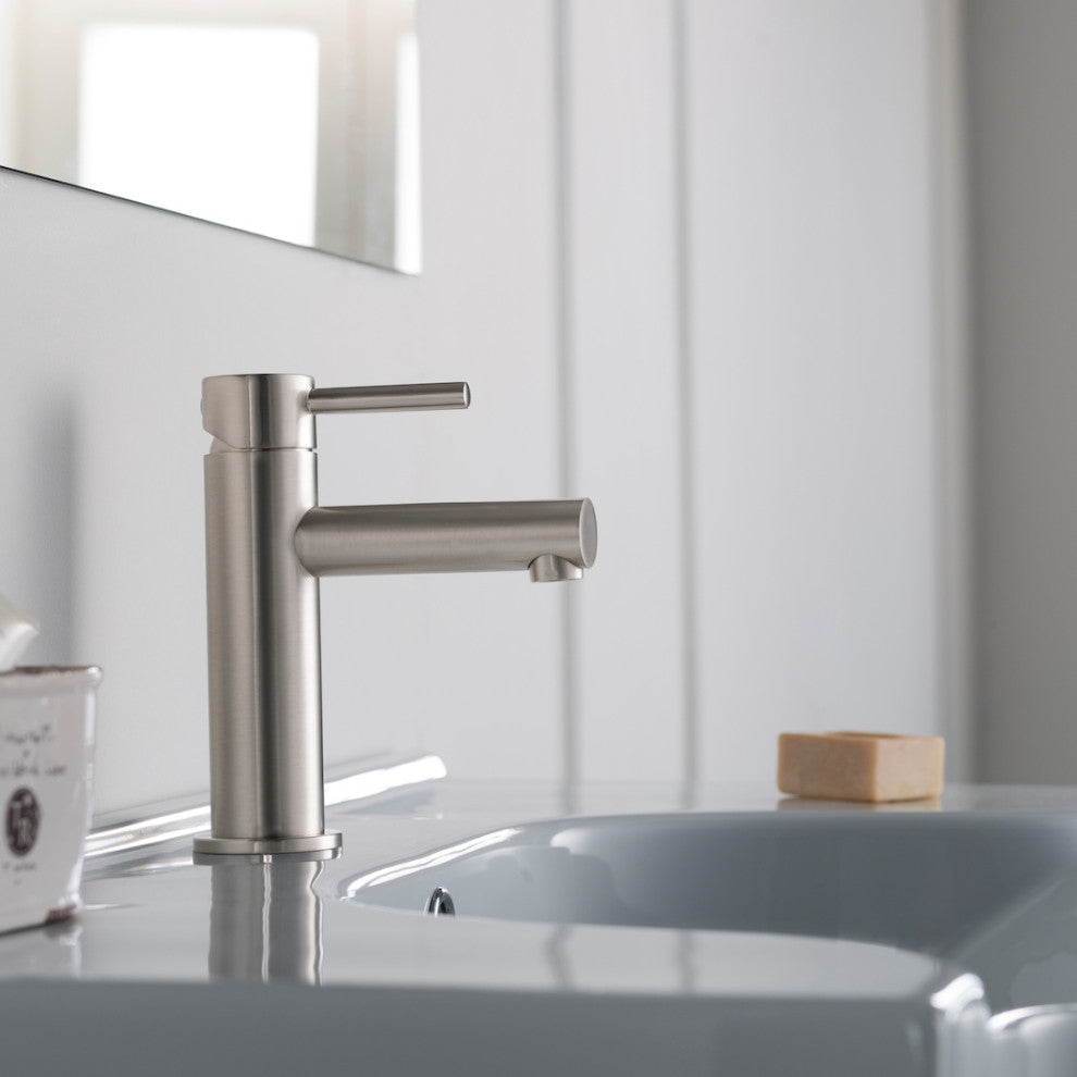Blossom Brass Round Single Handle Bathroom Vanity Sink faucet, Brush Nickel W/ P