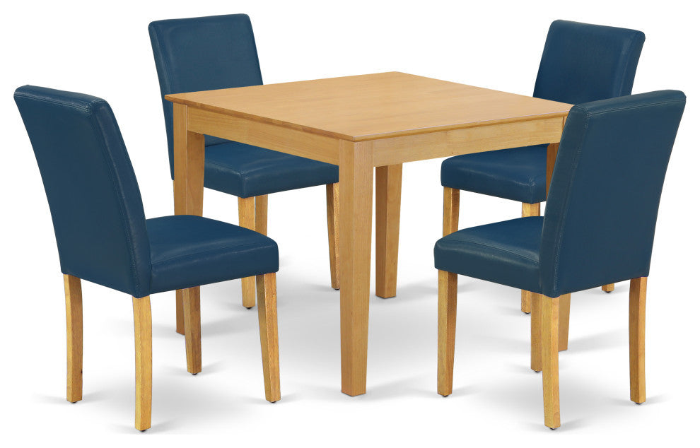 5Pc Square 36" Table And Four Parson Chair, Oak Leg And Pu Leather Color Oasis