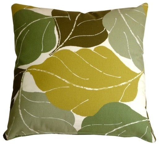 Pillow Decor - Autumn Leaves 20 x 20 Green Throw Pillow