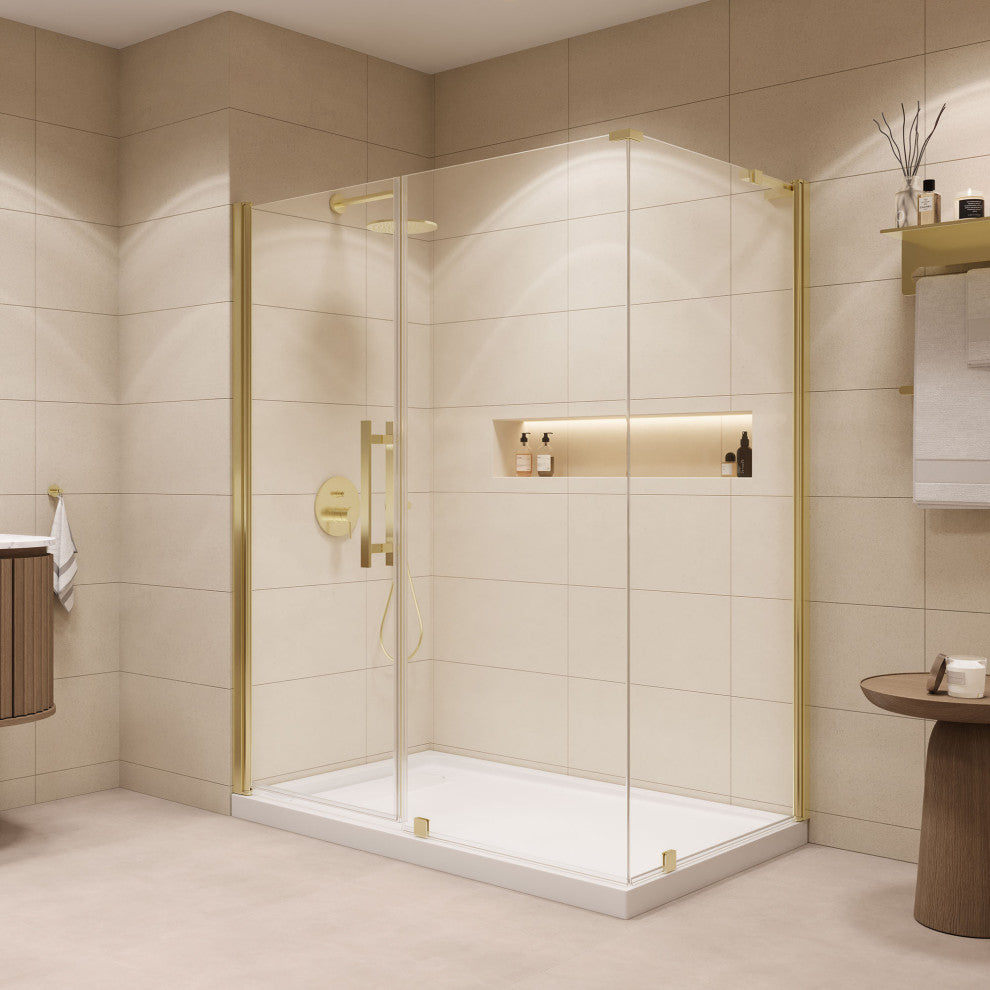 Pasadena 60"Wx36"Dx74 3/4"H Corner Pivot Shower Kit Gold Base