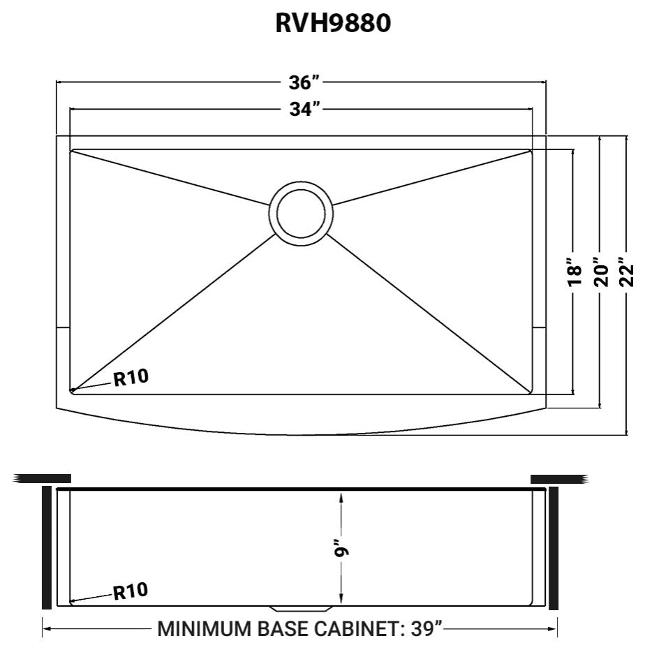 36-inch Farmhouse Sink - Gunmetal Black Matte Stainless Steel - RVH9880BL