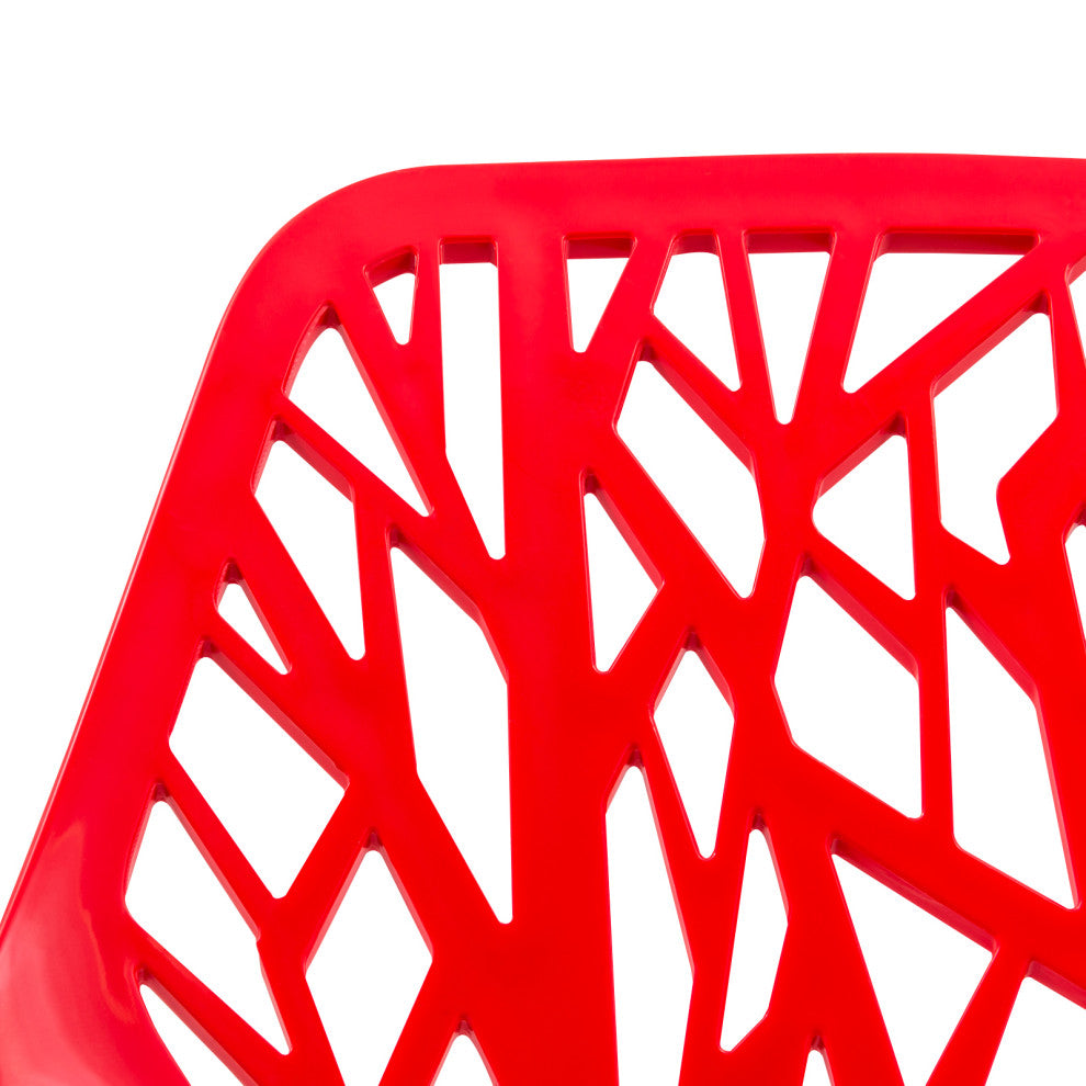 Leisuremod Asbury Plastic Stackable Dining Chair With Chromed Legs, Set of 2, Red