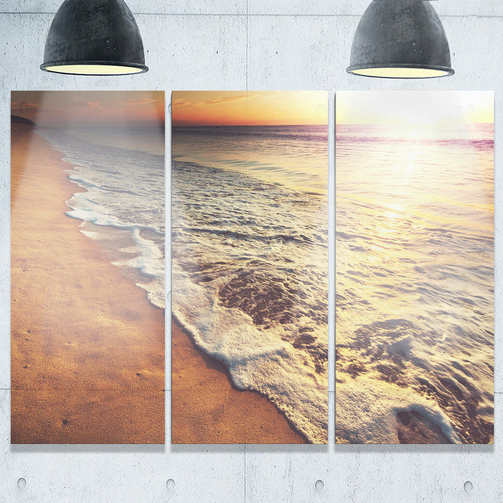 "Foaming Waves at Sea Sunset" Beach Metal Wall Art, 3 Panels, 36"x28"