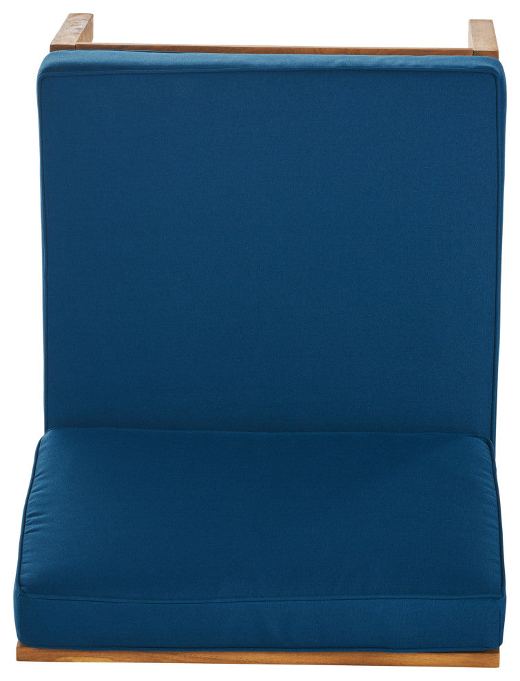 Outdoor 5-Seat V Shaped Acacia Sectional With Table, Blue