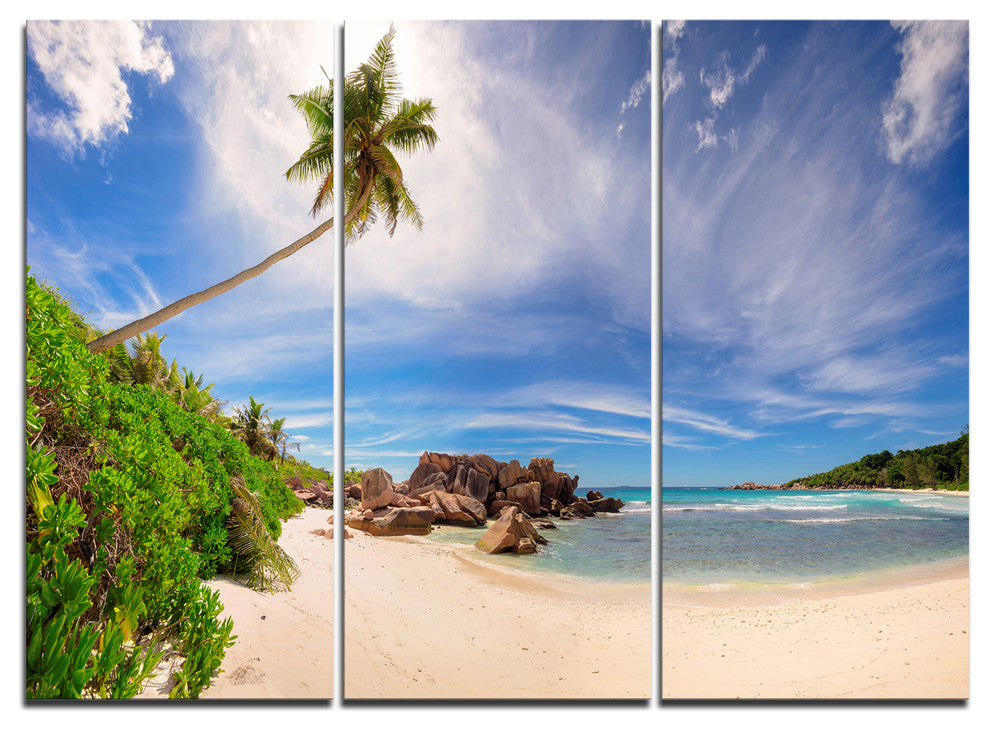 "Beautiful Beach at La Digue Seychelles" Wall Art, 3 Panels, 36"x28"