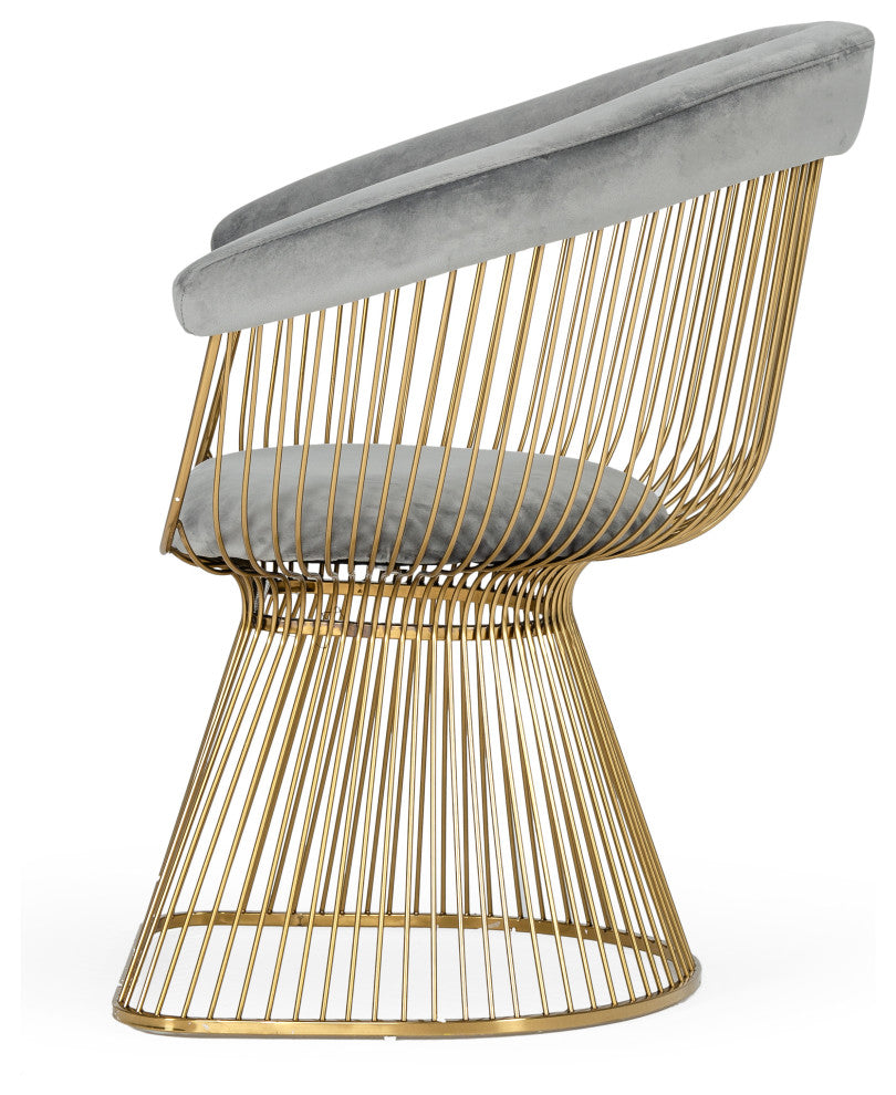 Modrest Chandler Modern Gray Velvet and Gold Dining Chair