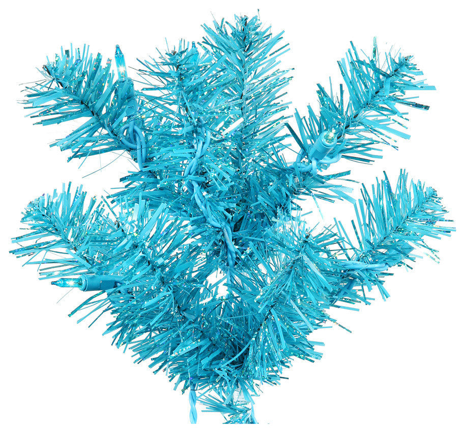 Vickerman Garland With Mini Lights, Sky Blue, Teal LED Lights, 9'x12"