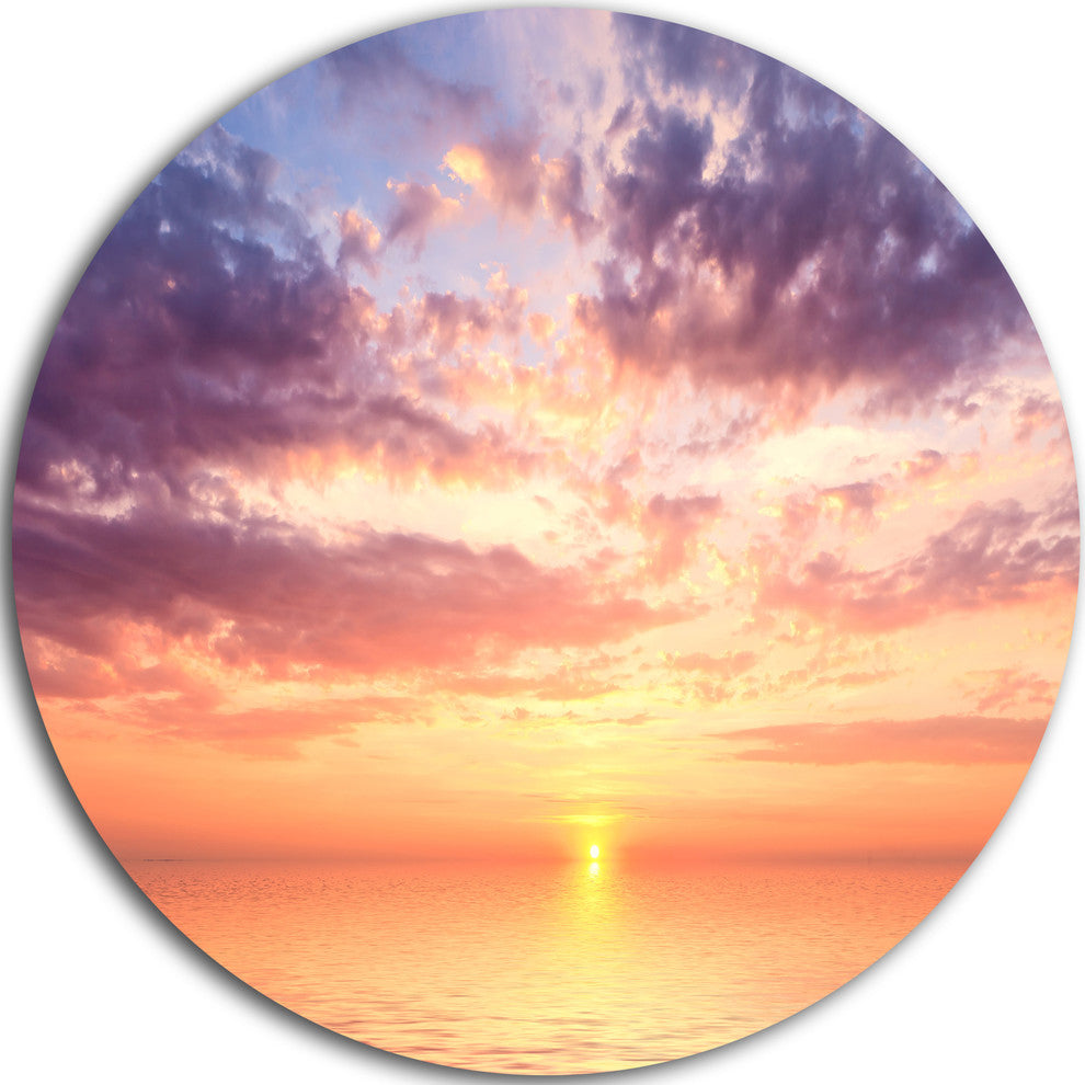 Cloudy Blue Sky And Ideal Sunset, Seascape Round Metal Wall Art, 38"