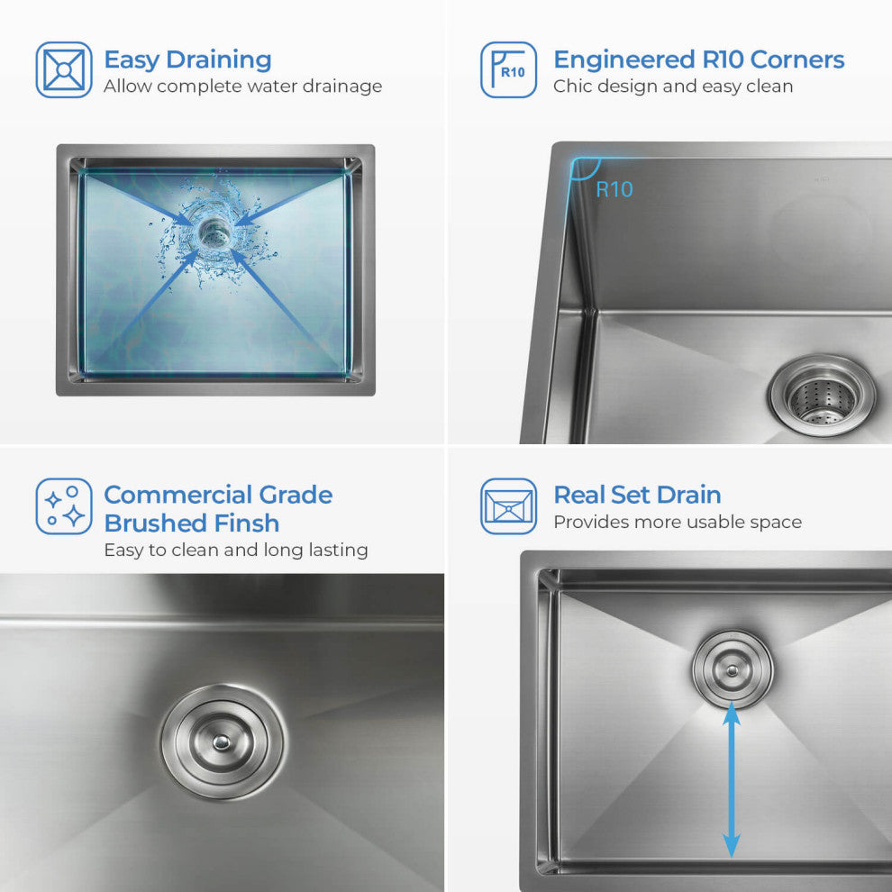 KIBI Handcrafted Undermount Single Bowl 16 gauge Stainless Steel Kitchen Sink, 2