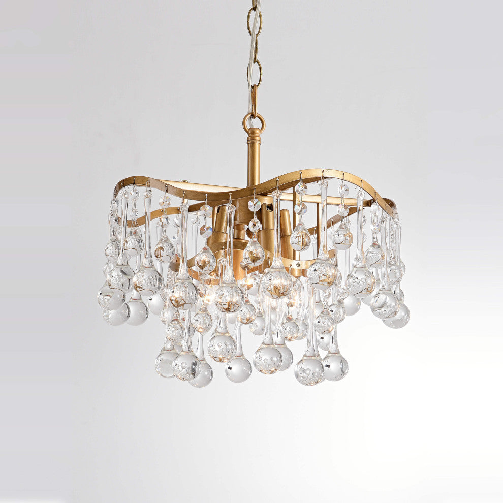 Angela Brushed Brass 4-light Glam Crystal Teardrop Tiered Chandelier