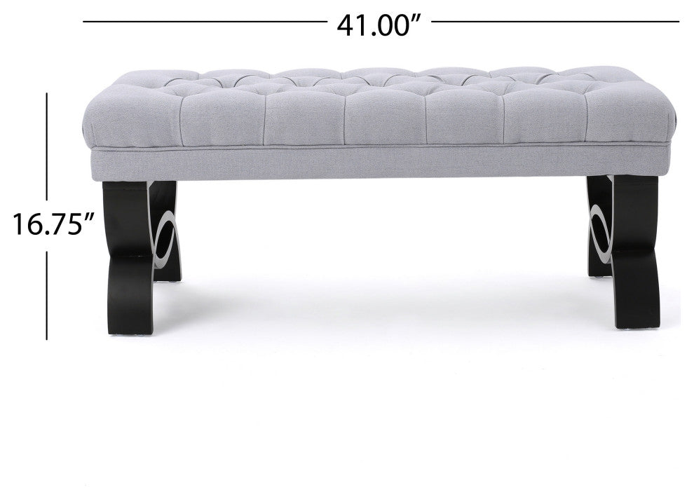 GDF Studio Reddington Tufted Fabric Ottoman Bench, Light Gray