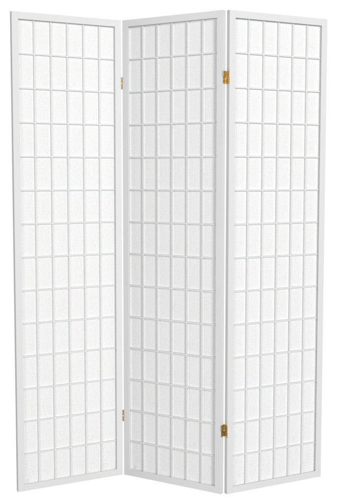 6' Tall Window Pane Shoji Screen, White, 3 Panels