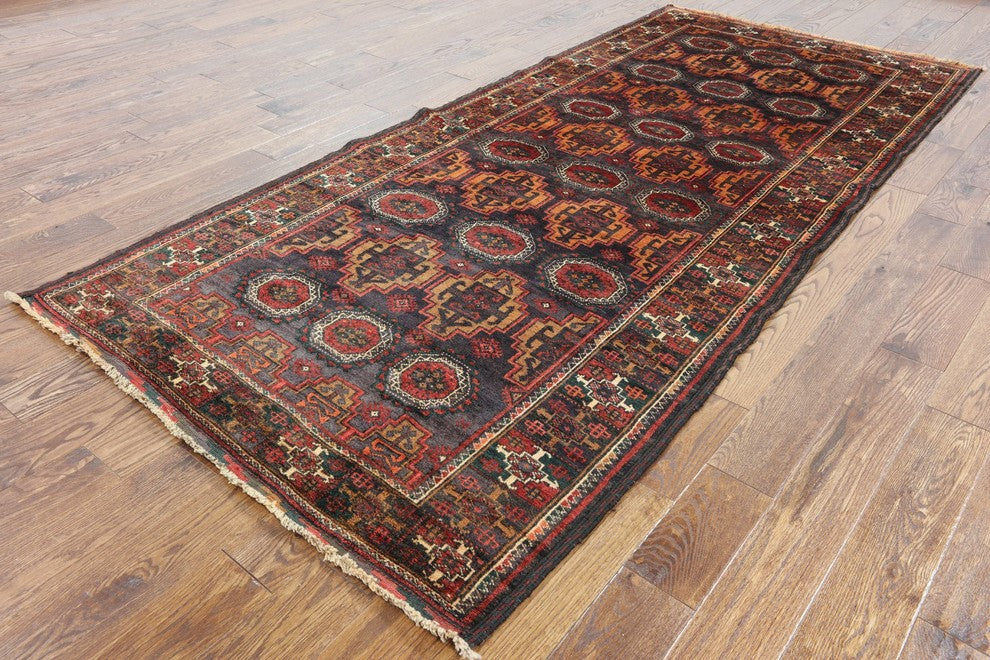 Oriental Wool on Wool 4'x10 Persian Balouch Handmade Area Rug, W2361