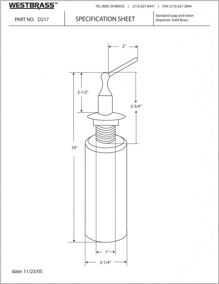 Standard Soap/Lotion Dispenser In Polished Brass, Polished Nickel