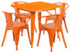 31.5" Square Orange Metal Indoor-Outdoor Table Set with 4 Arm Chairs