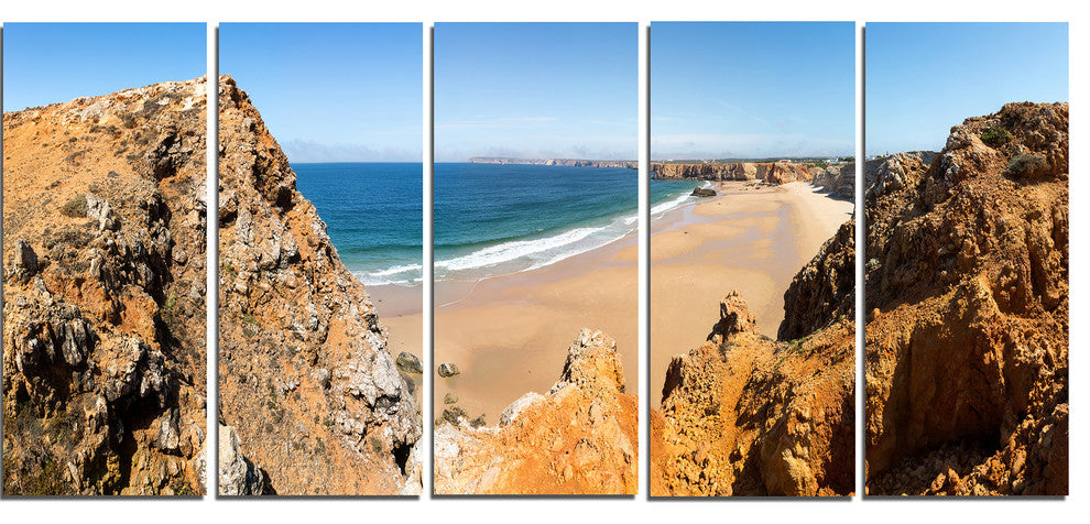"Rocky Bay Portugal" Panorama Landscape Wall Art Canvas Print60"x28", 5-Panels