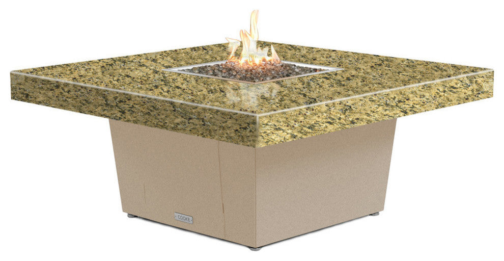Square Fire Pit Table, 48x48, Chat Height, Natural Gas, Santa Cecilli Top, Beige