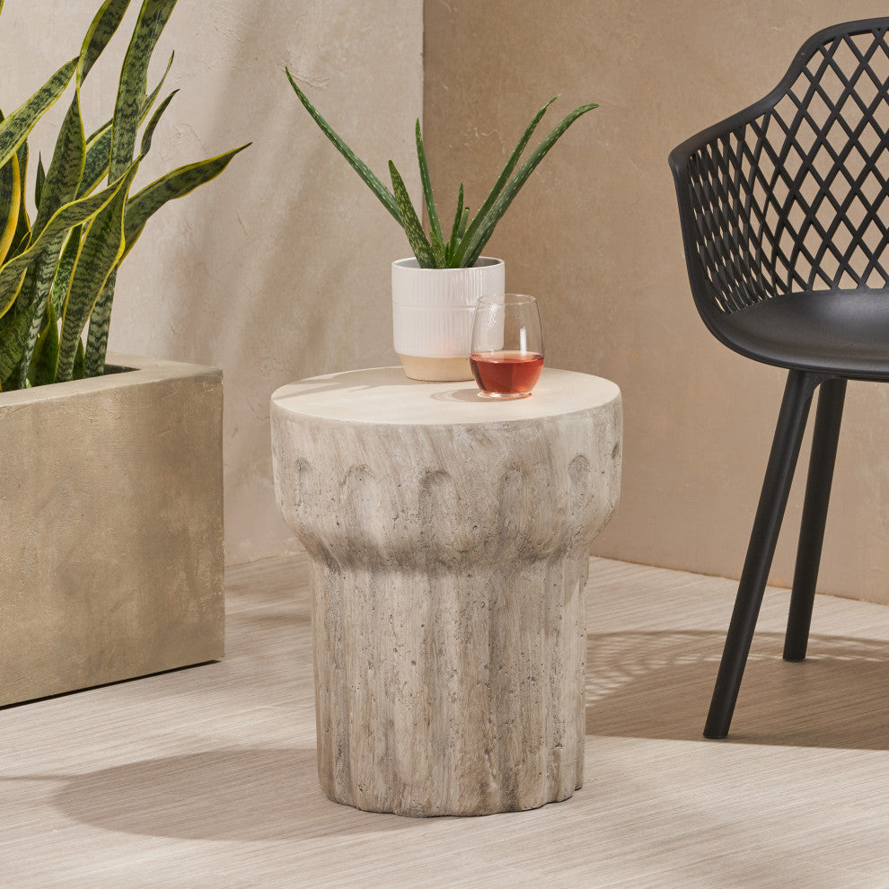 Bjorn Outdoor Lightweight Concrete Accent Side Table
