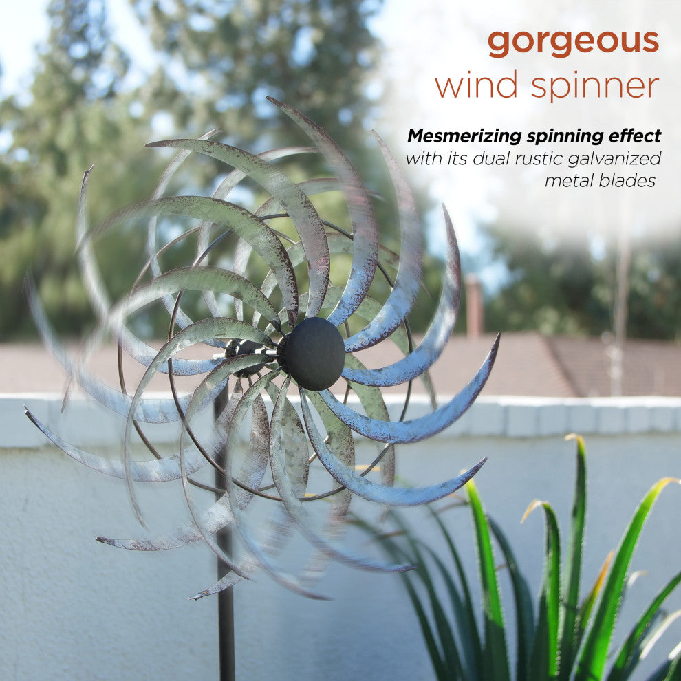 Galvanized Dual Wind Spinner Garden Stake