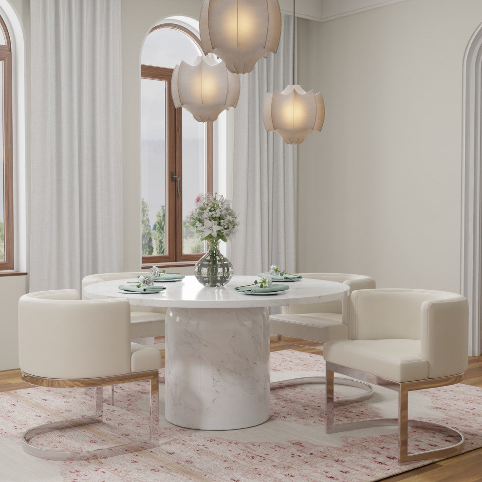 Wingback Dining chair, White, Chrome