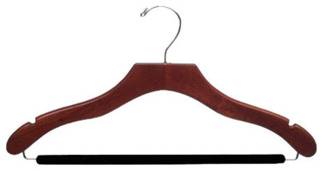Wooden Suit Hanger With Velvet Bar, Walnut/Chrome, Box of 25