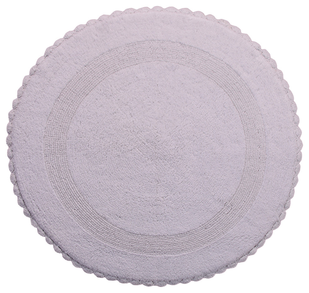 Saffron Fabs Bath Rug 36" Reversible Hand Knit Crochet Lace Border, White