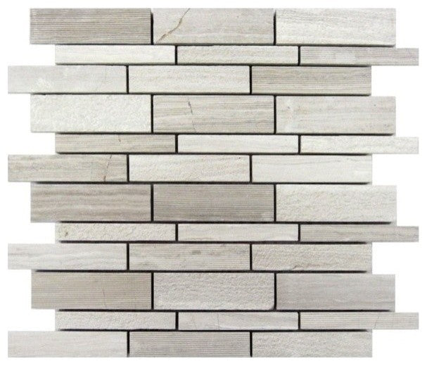 Oak Lazy Brick Mosaic Tile, White, 30 Sq. ft., 12"x12"