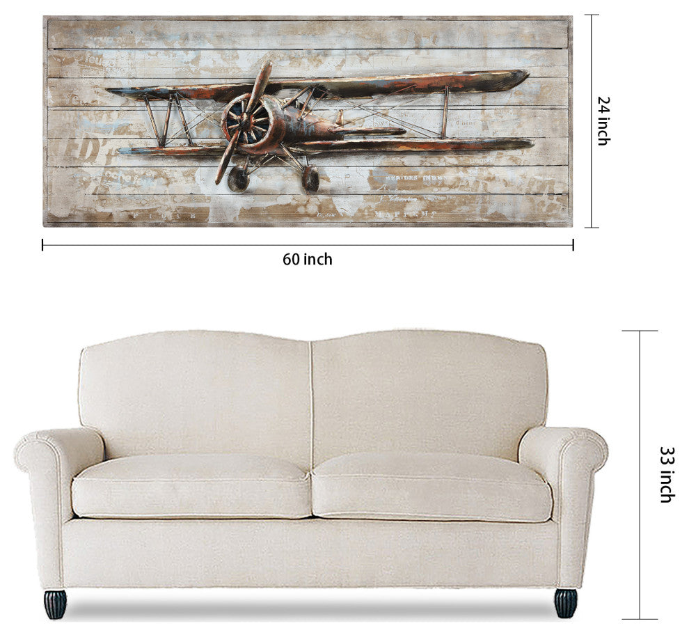 "Model Airplane" Metallic Handed Painted Rugged Wooden Blocks Wall Art