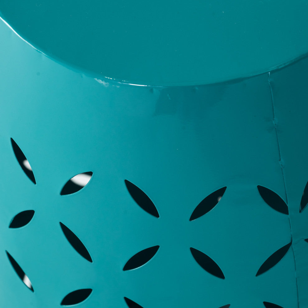 GDF Studio Lilly Outdoor 12" Iron Side Table, Teal