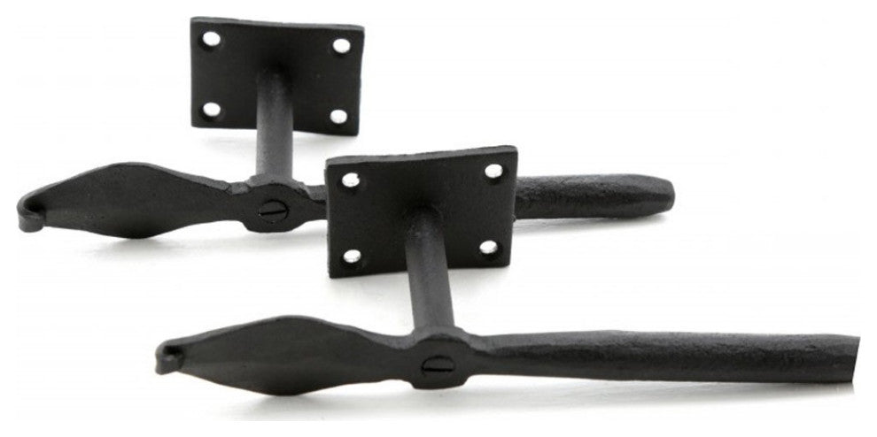 Black Shutter Dog Holders 7" L Wrought Iron Rust Resistant Wood Mount Pack of 6