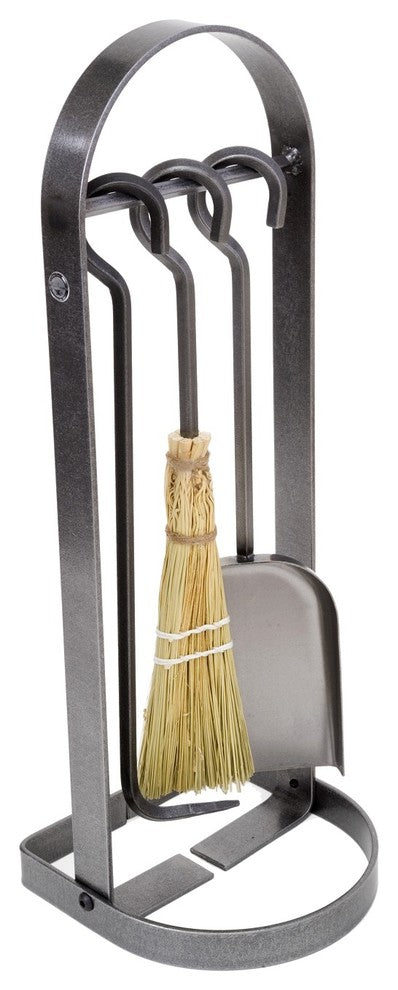 Handcrafted Arch Fireplace Tool Set includes Base & 3 Tools Hammered Steel