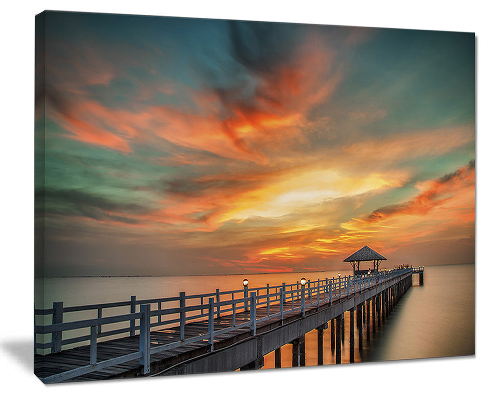"Wooden Bridge Under Wonderful Sky" Sea Pier Wall Art, 20"x12"
