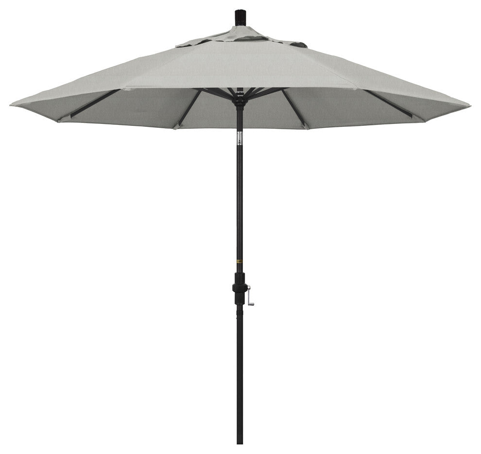 9' Stone Black Collar Tilt Crank Lift Aluminum Umbrella, Sunbrella, Granite