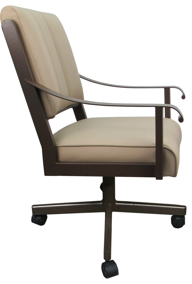 Leather Memphis Dining Caster Chair Swivel Tilt with Wheels, Tan Leather on Brown