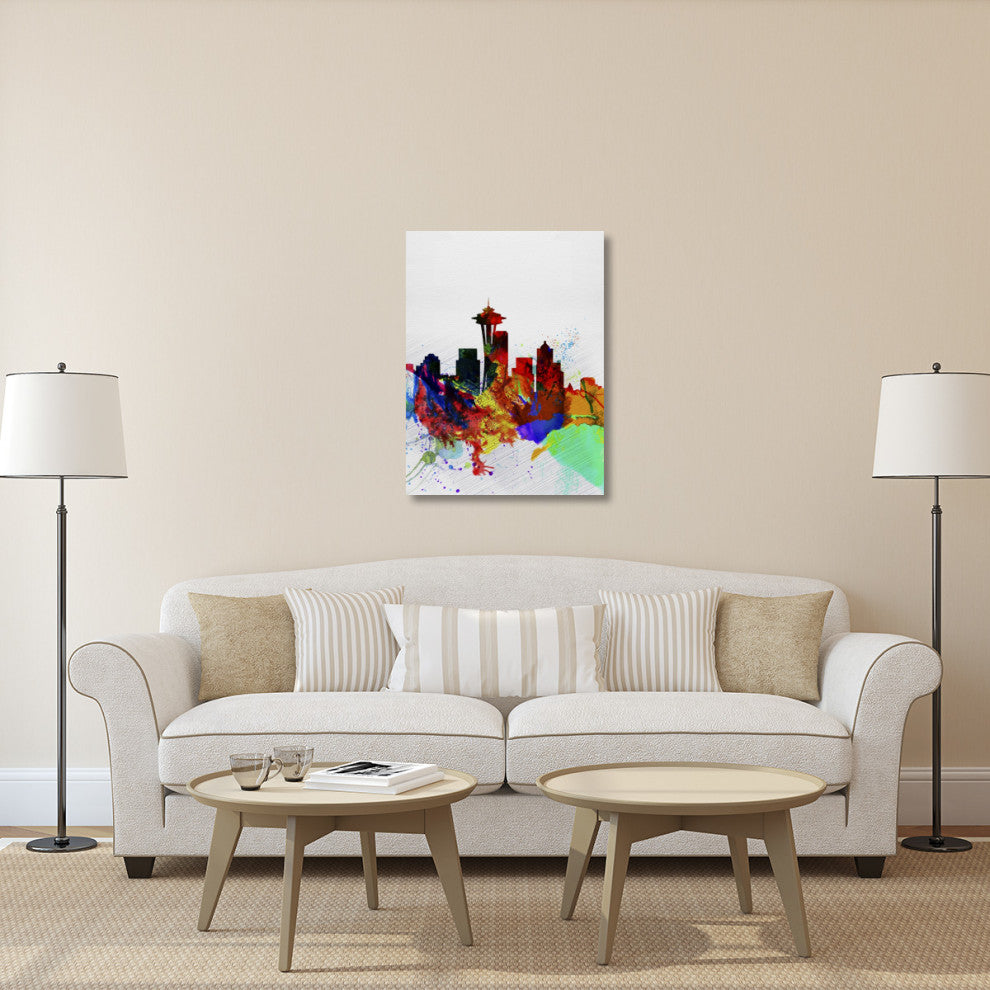 "Seattle Watercolor Skyline 2" Fine Art Print