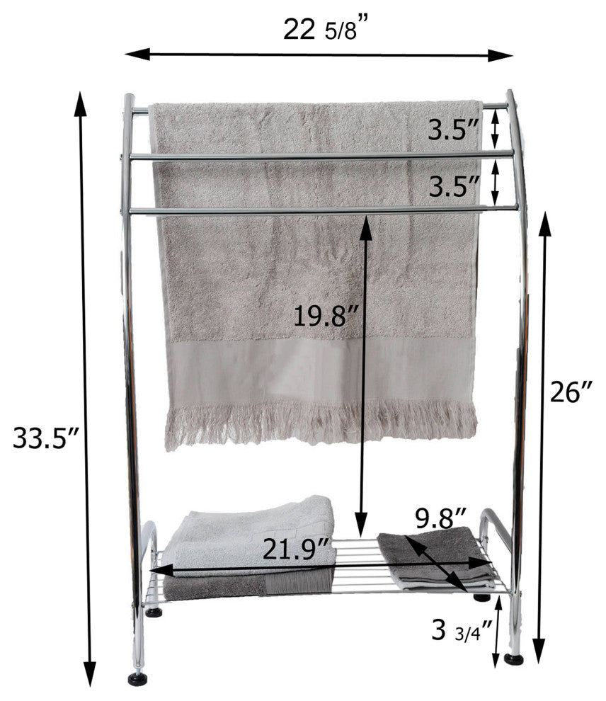 Freestanding Curved 3 Towels Stand with Shelf Chromed Metal