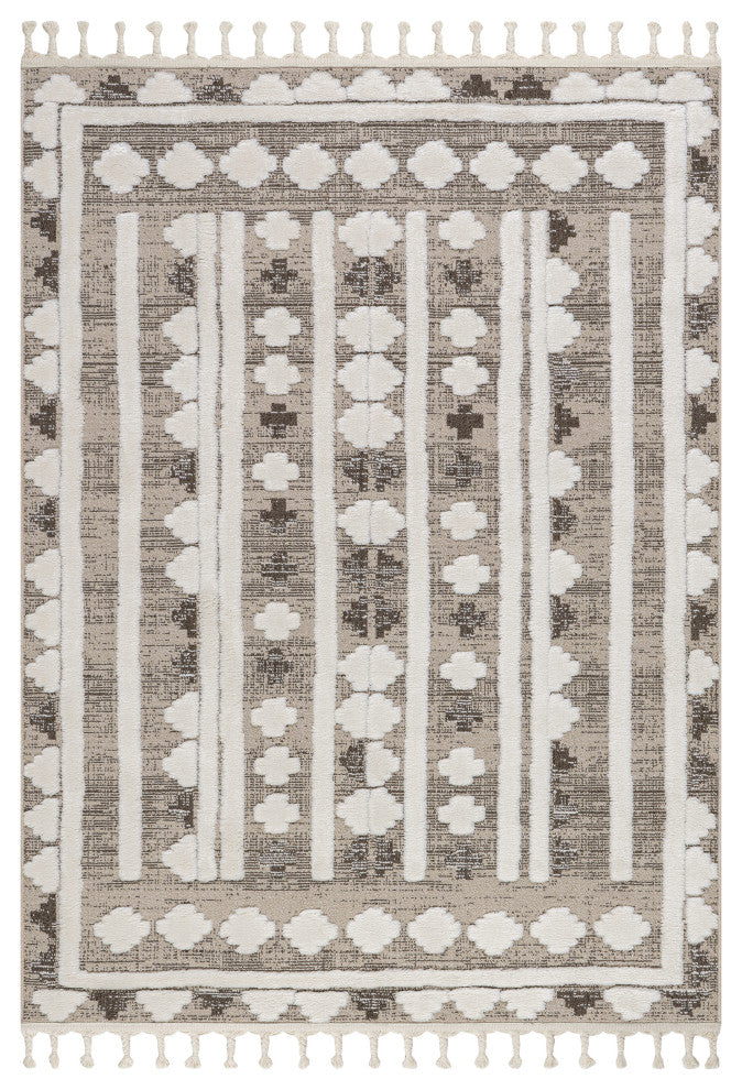 Audience Geometric Tasseled Area Rug, Beige 10' x 13'
