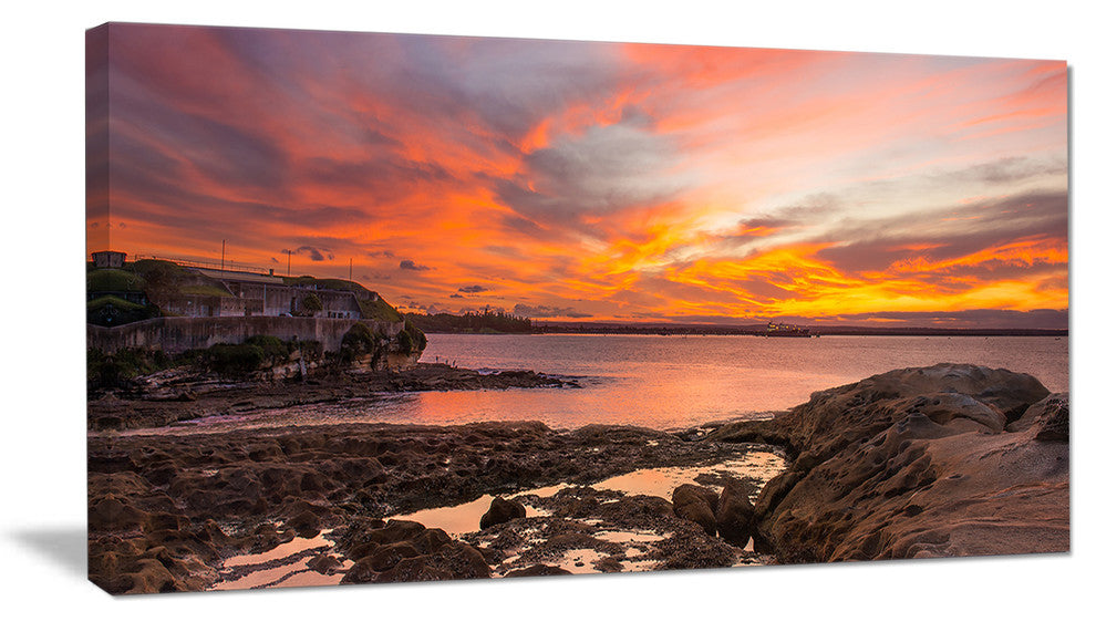 "Sunset Sky Panoramic Sydney View" Seashore Canvas Print, 32"x16"