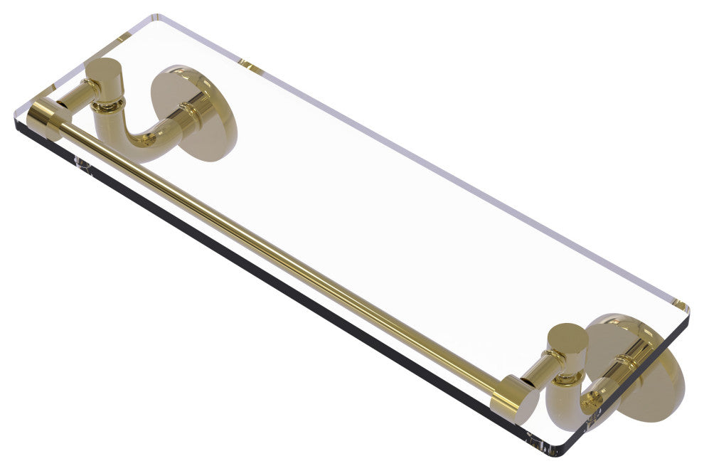 Remi 16" Glass Vanity Shelf with Gallery Rail, Unlacquered Brass