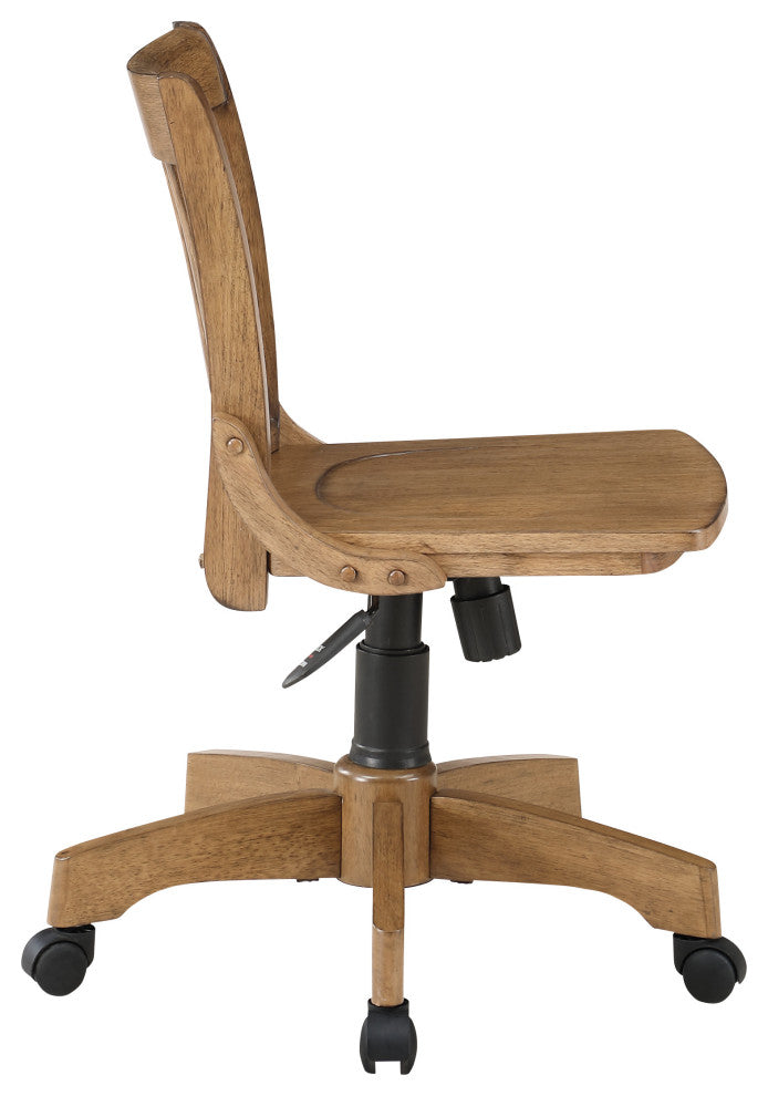 Deluxe Armless Wood Bankers Office Chair in Medium Brown