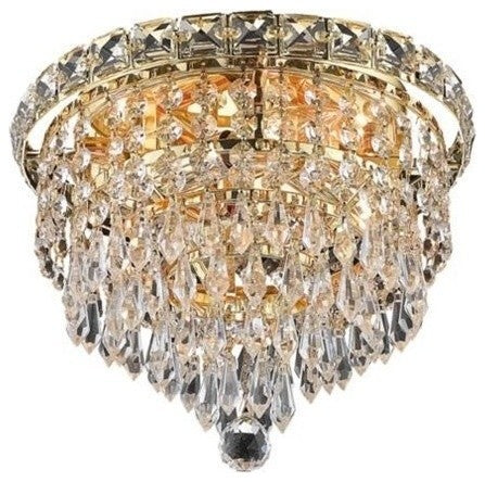Elegant Tranquil Flush Mount, Gold Finish With Royal Cut Crystal