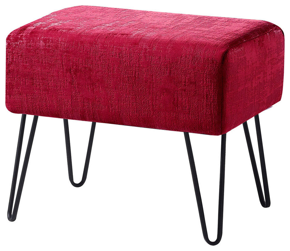 Textured Velvet Ottoman, Tango Red