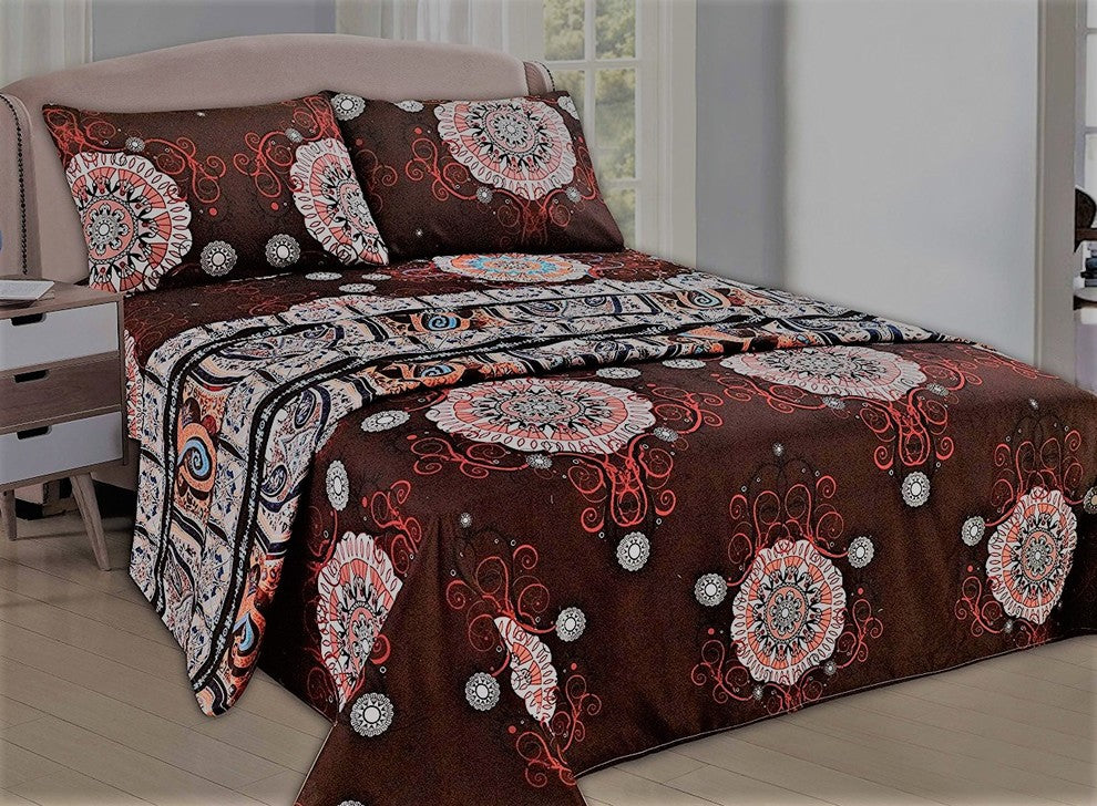 Tache Burgundy Paisley Fitted/Flat Sheet Set, Queen