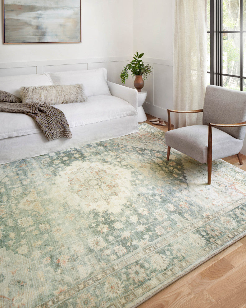 Loloi II Rosette Teal Ivory Plush Area Rug, 3'-3" X 5'-3"
