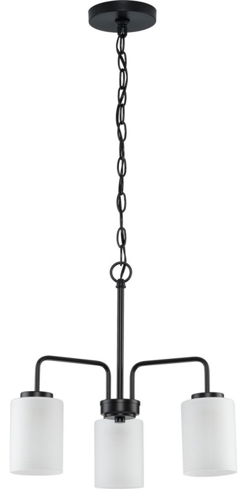 Merry 3-Light Etched Glass Linear Chandelier Light, Matte Black
