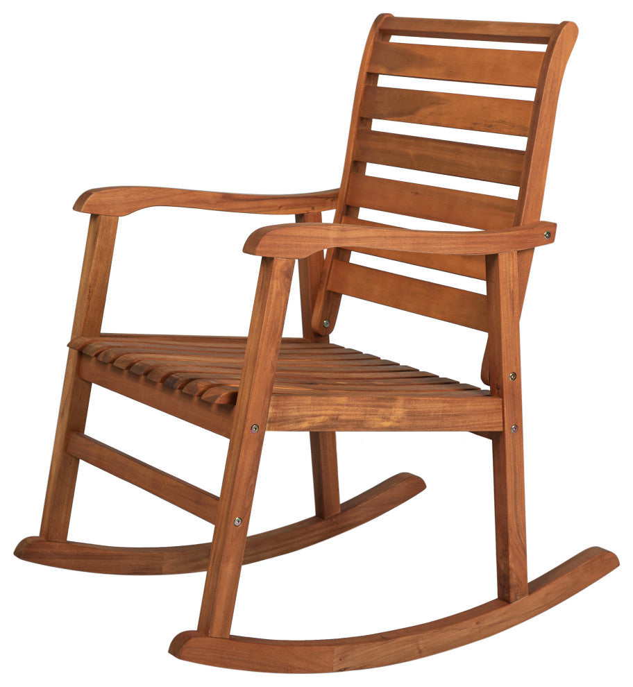 Carey Modern Slat-Back Acacia Wood Patio Outdoor Rocking Chair, Teak